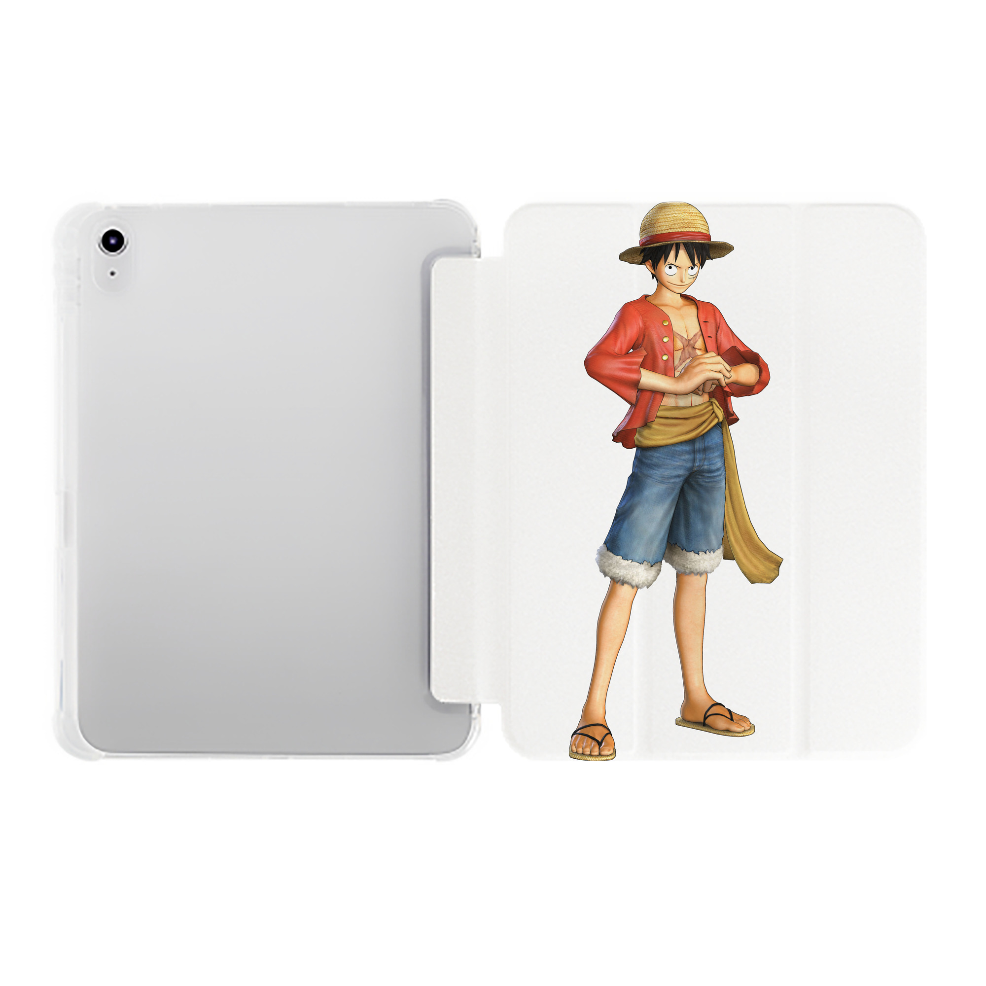 （画像用） ワンピース モンキー・D・ルフィ ONE PIECE Monkey D. Luffy IPad ケース ペン収納付き 三つ折りスタンド PUレザー×シリコン 対応機種9.5/10.5/10.9インチ